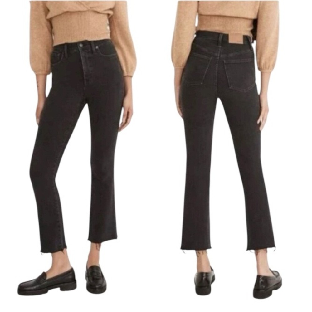 Madewell Cali Demi Bootcut Jeans Black Raw Hem High Rise Size 28